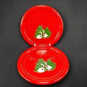 Waechtersbach Christmas Goose Plates Set of 2 Dark Orange Red Western Germany 8"